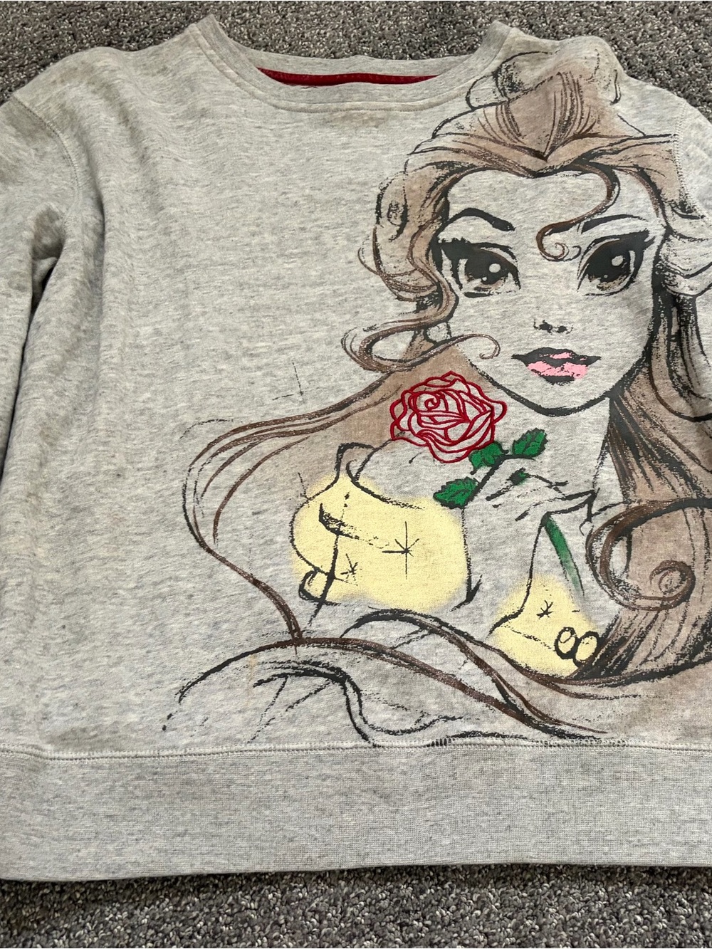 Disney- Gray Long Sleeve Princess Graphic Tee with Rose